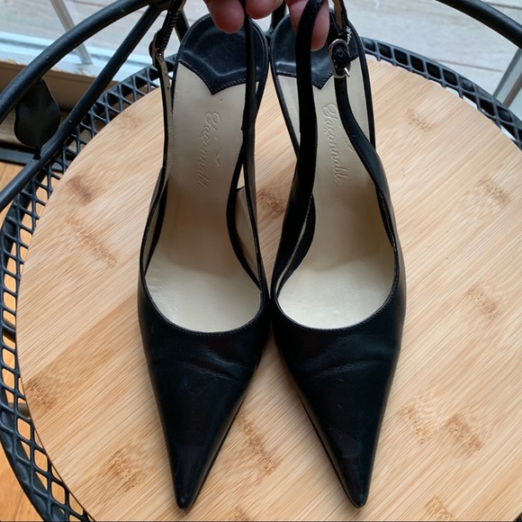 Faconnable Shoes - Faconabble | Black Italian Leather Pointed Toe Slingbacks Heels 7.5 M